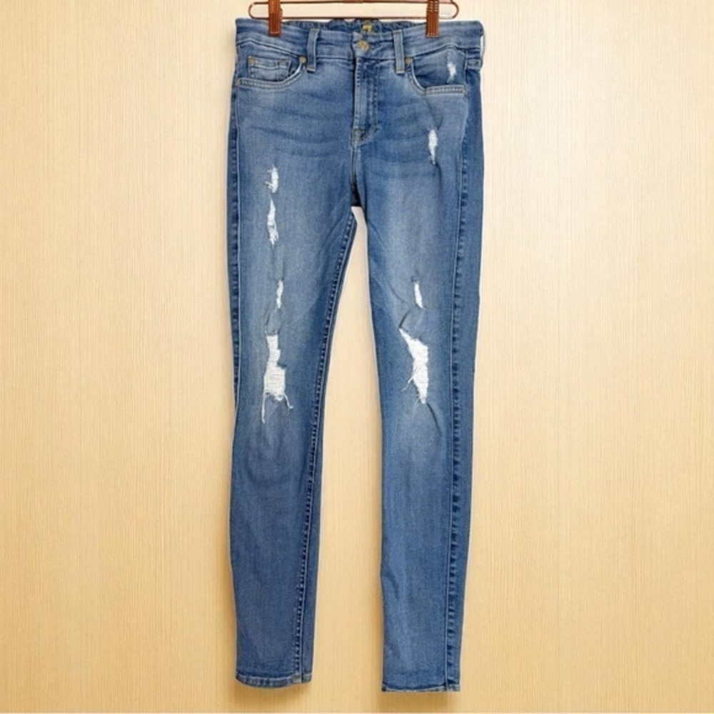 7 For All Mankind Light Blue Distressed Skinny Jeans size 27
